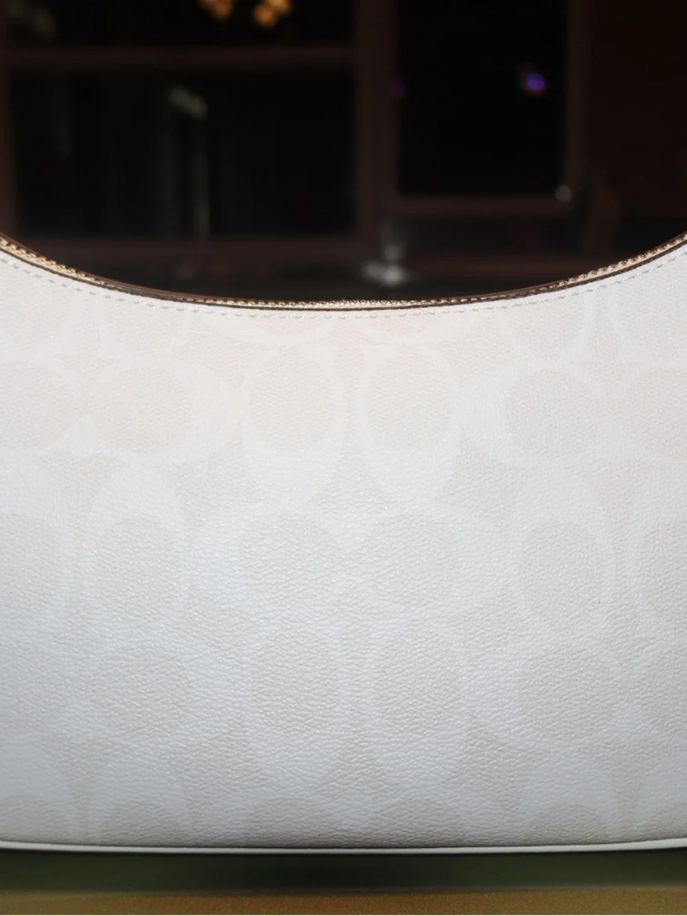 Coach White Pebbled Signature Shoulder Bag with Gold Logo